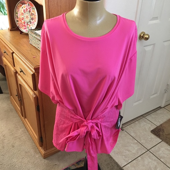 Ava and Viv Pink Knit Woven Tie Blouse! - Picture 2 of 4